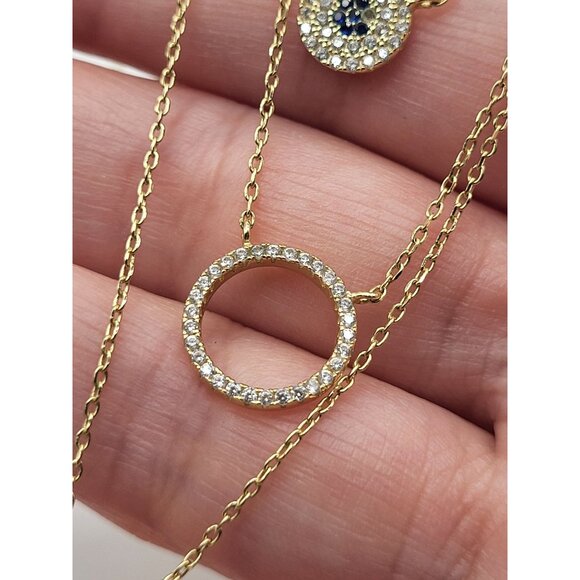 JENNIFER MILLER TRIPLE LAYER NECKLACE Gold Plated 925 Sterling Silver Pave *FLAW - Picture 11 of 12